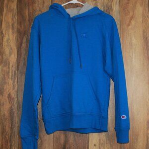 S0889 CHAMPION Powerblend Fleece Hoodie 'Embroidered C Logo' Blue Men's Small